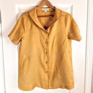 Leigh DeLeonardo Mustard Yellow Linen Short Sleeve Top